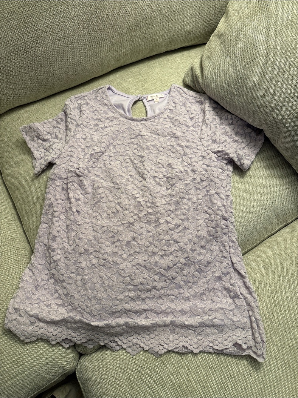 Lace Overlay Short Sleeve Blouse - Light Lavender